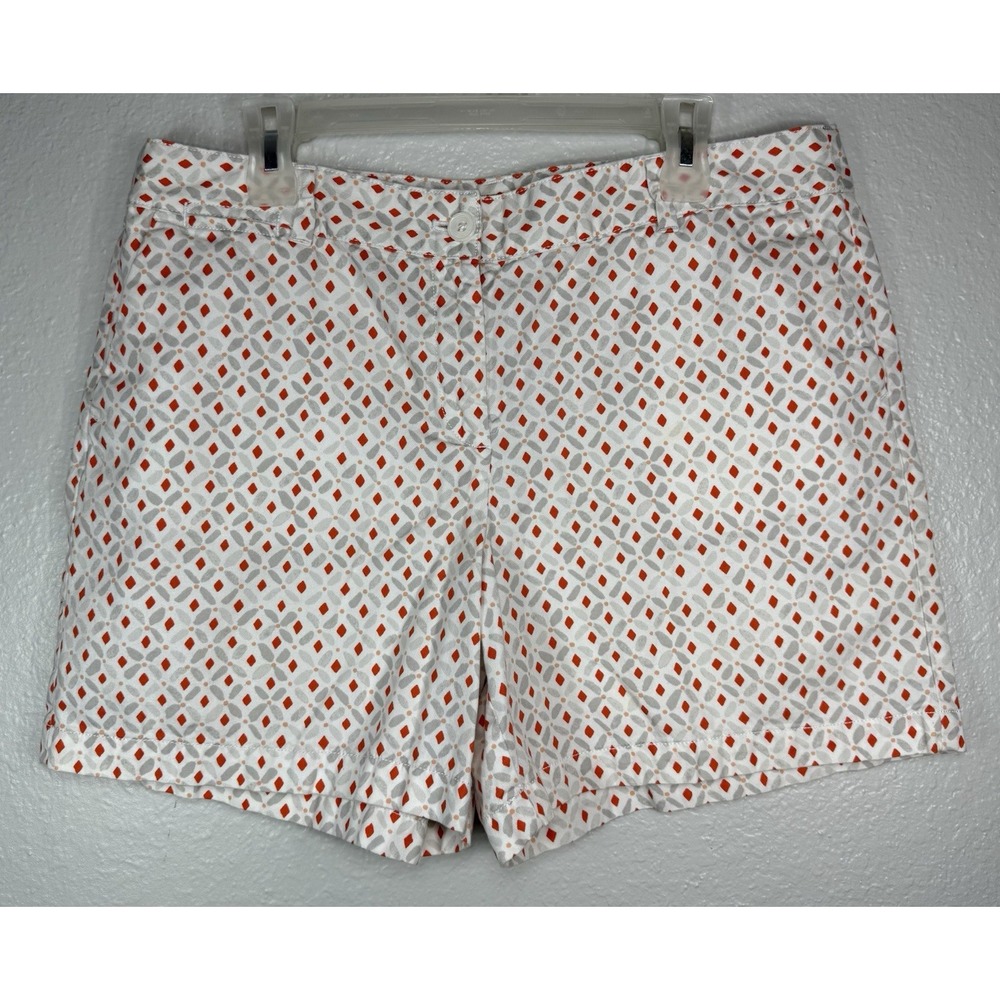 Loft Women's Shorts White Red Grey Diamond Flower Pattern Size 14 , 6" Short